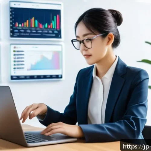 전자상거래 자격증과 결제 시스템 관리 기술의 연계성 - A modern digital workspace scene showing a professional Japanese woman in business casual attire wor...