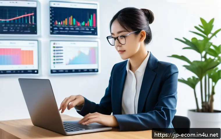 전자상거래 자격증과 결제 시스템 관리 기술의 연계성 - A modern digital workspace scene showing a professional Japanese woman in business casual attire wor...