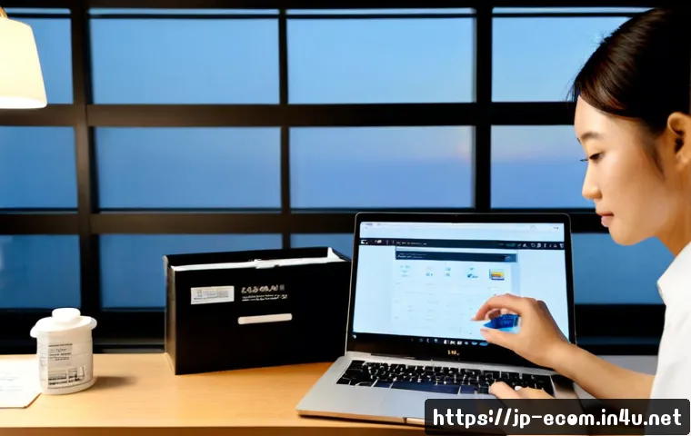 전자상거래 실무와 AI 쇼핑몰 기술의 융합 사례 - Photorealistic modern Japanese e-commerce workspace, a professional online store manager reviewing p...